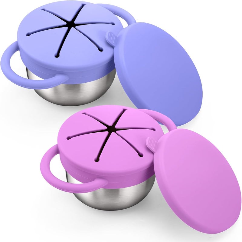 BUSOHA 2 Pack Stainless Steel Toddler Snack Cups - 9 OZ Spill-Proof Baby Snack Containers with Lid Travel Snack Containers for Kids Food Grade Silicone Dishwasher Safe - Image 1